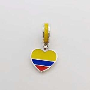 Pandora Colombia Flag Charm Heart Bead Charm Travel Pendant S925 Sterling Silver